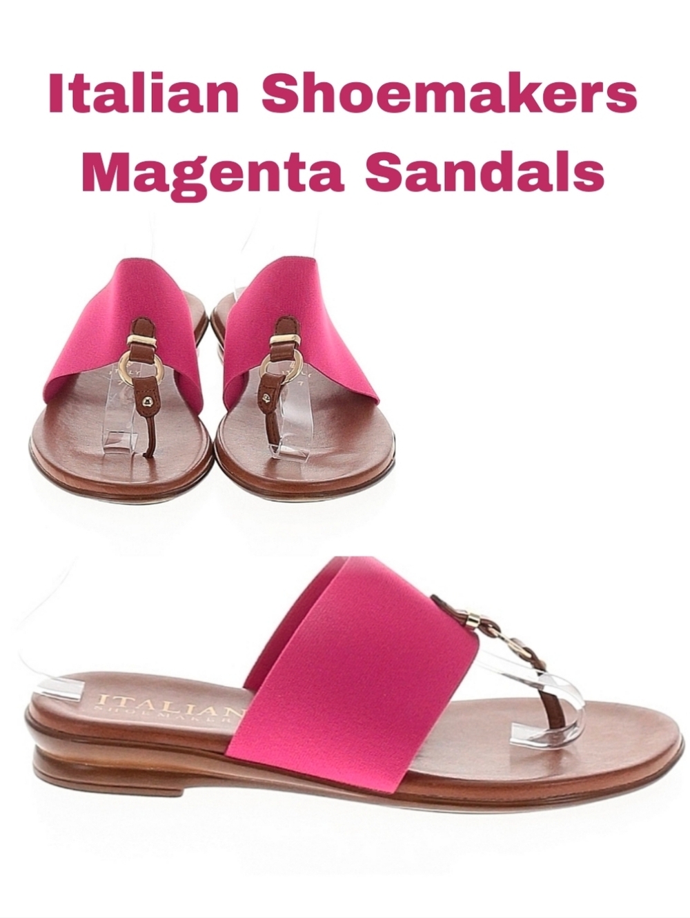 Italian Shoemakers Magenta Leather Sandals Stretch Band Comfort Soles ITALY 7 - Picture 2 of 5